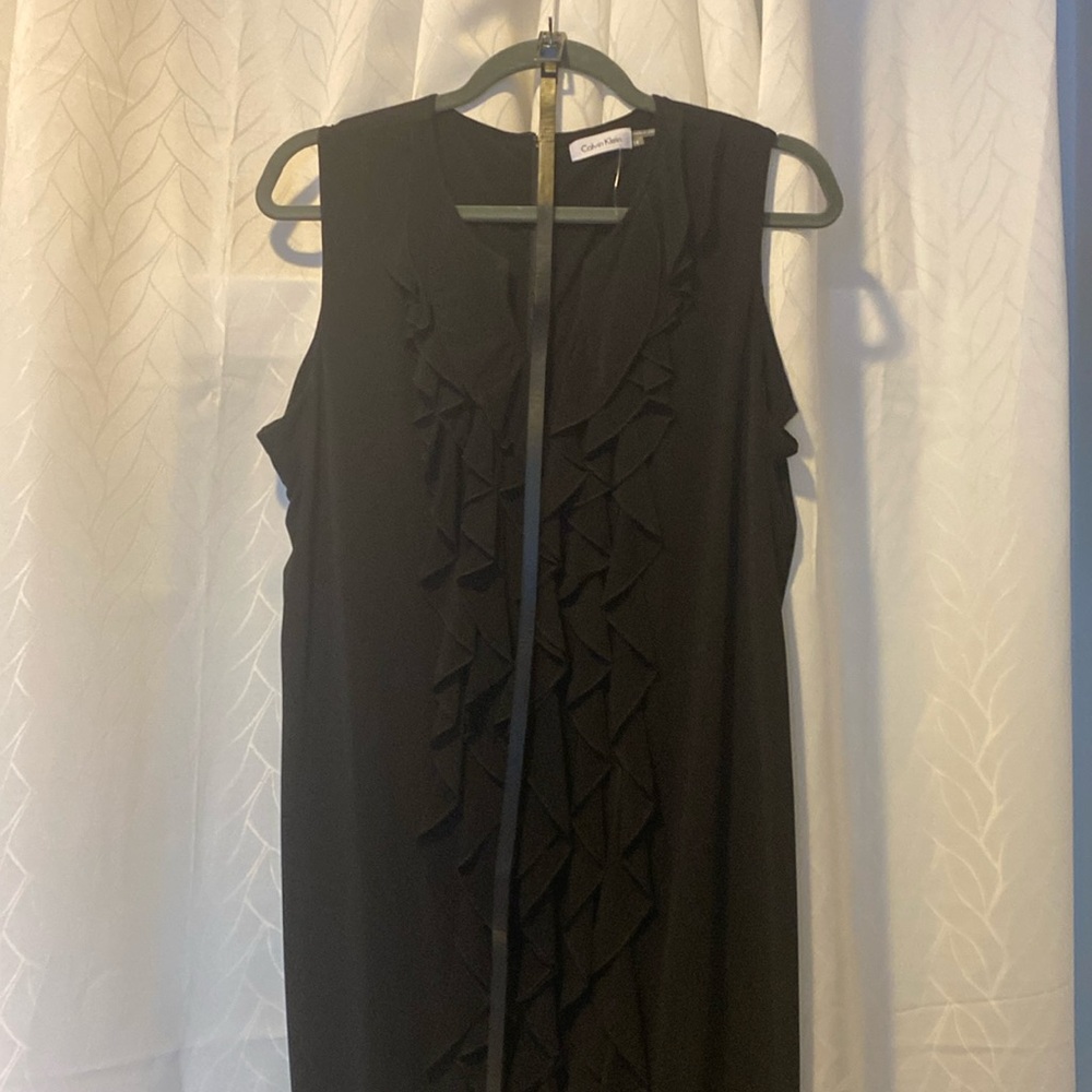 Calvin Klein Black Ruffle Front Dress